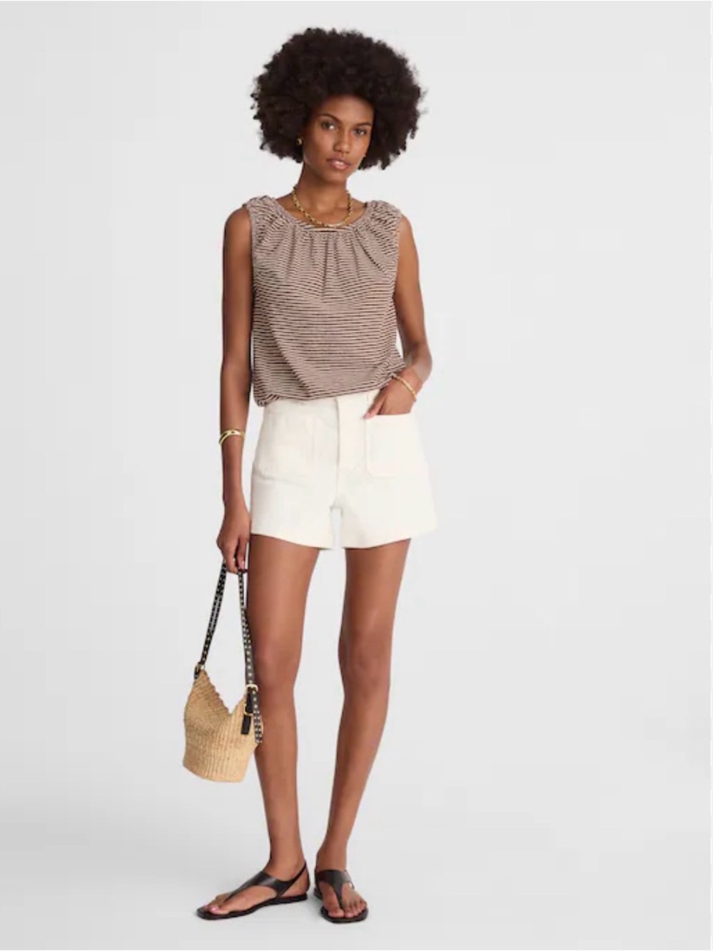 Madewell Striped Sleeveless Cropped Bubble Top in Burgundy and Tan
